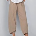 thumbnail image 4 of Mujer Noveno Pantalones Sueltos Casuales con Bolsillos Ropa De Poliéster Suave Y Transpirable para El Hogar Al Aire Libre Caqui XXL, 4 of 6