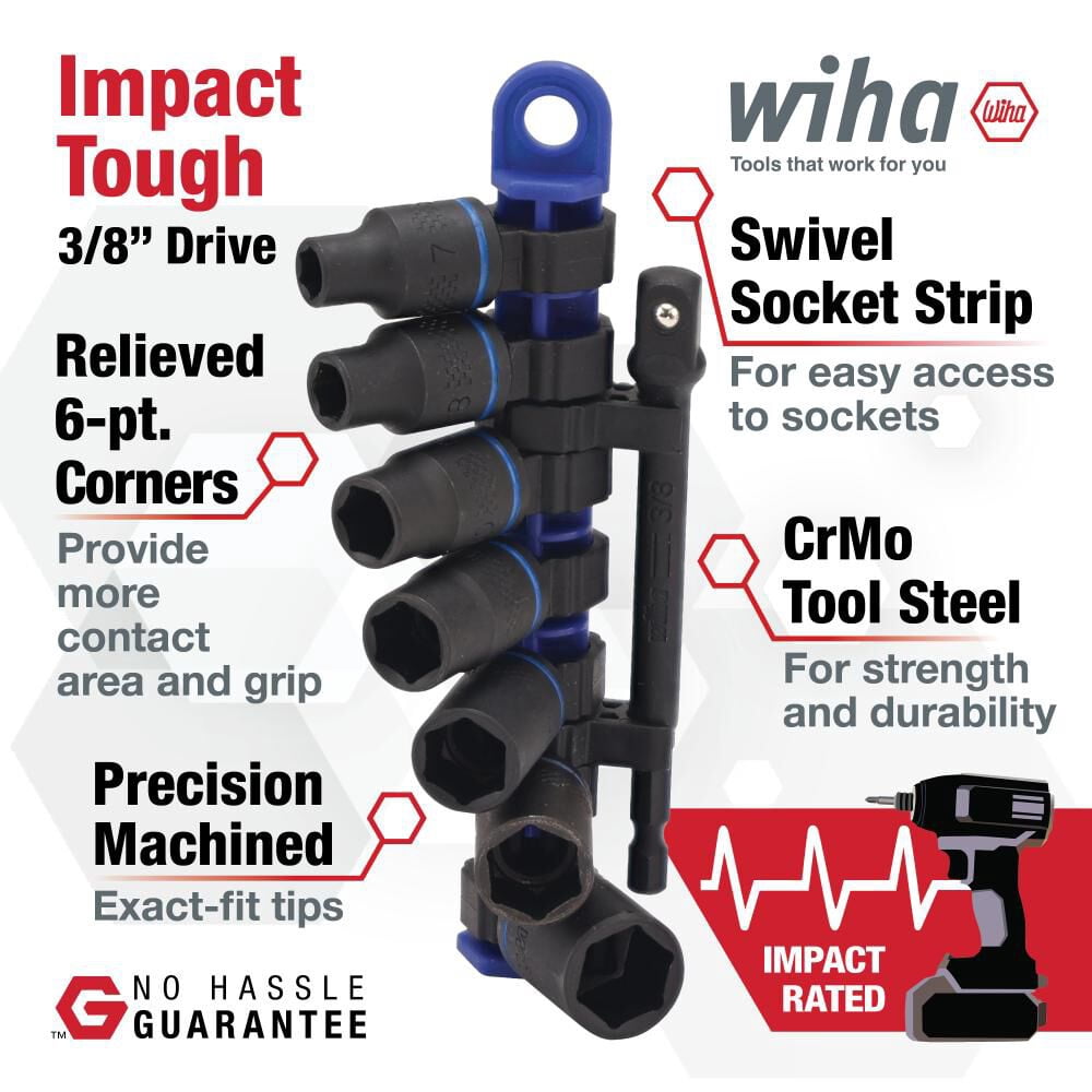 Wiha 3/8 Inch Drive Metric Impact Socket Set, 8 Pieces