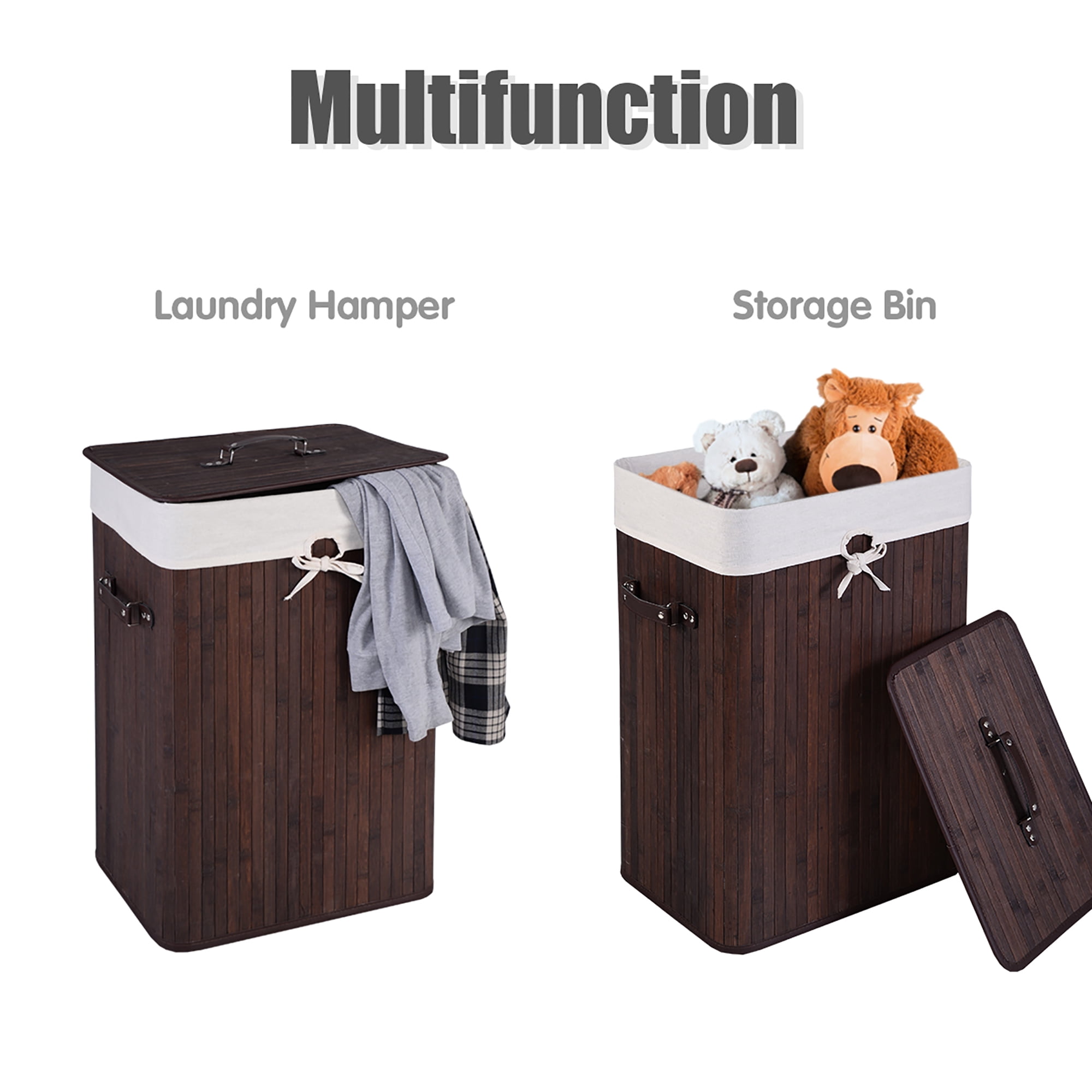 Costway Tall Portable Laundry Basket, Deep Brown & White