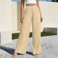 thumbnail image 1 of TaTaai Women's Summer Linen Solid Loose Straight Long Pants Elastic Waist Pockets Design Casual Comfy Lightweight Trousers for Seaside Holidays Gift, 1 of 6