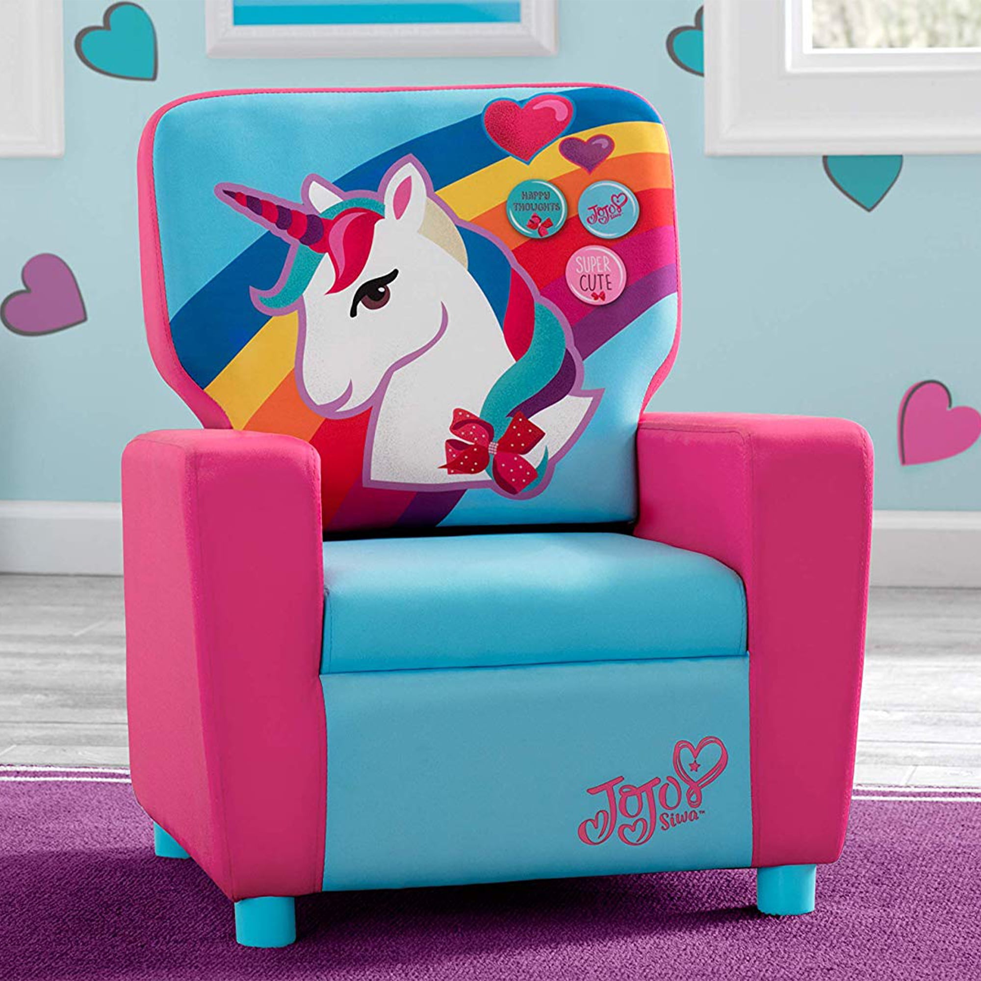 Delta Children Jojo Siwa High Back Upholstered Toddler Kids Chair Pink Blue