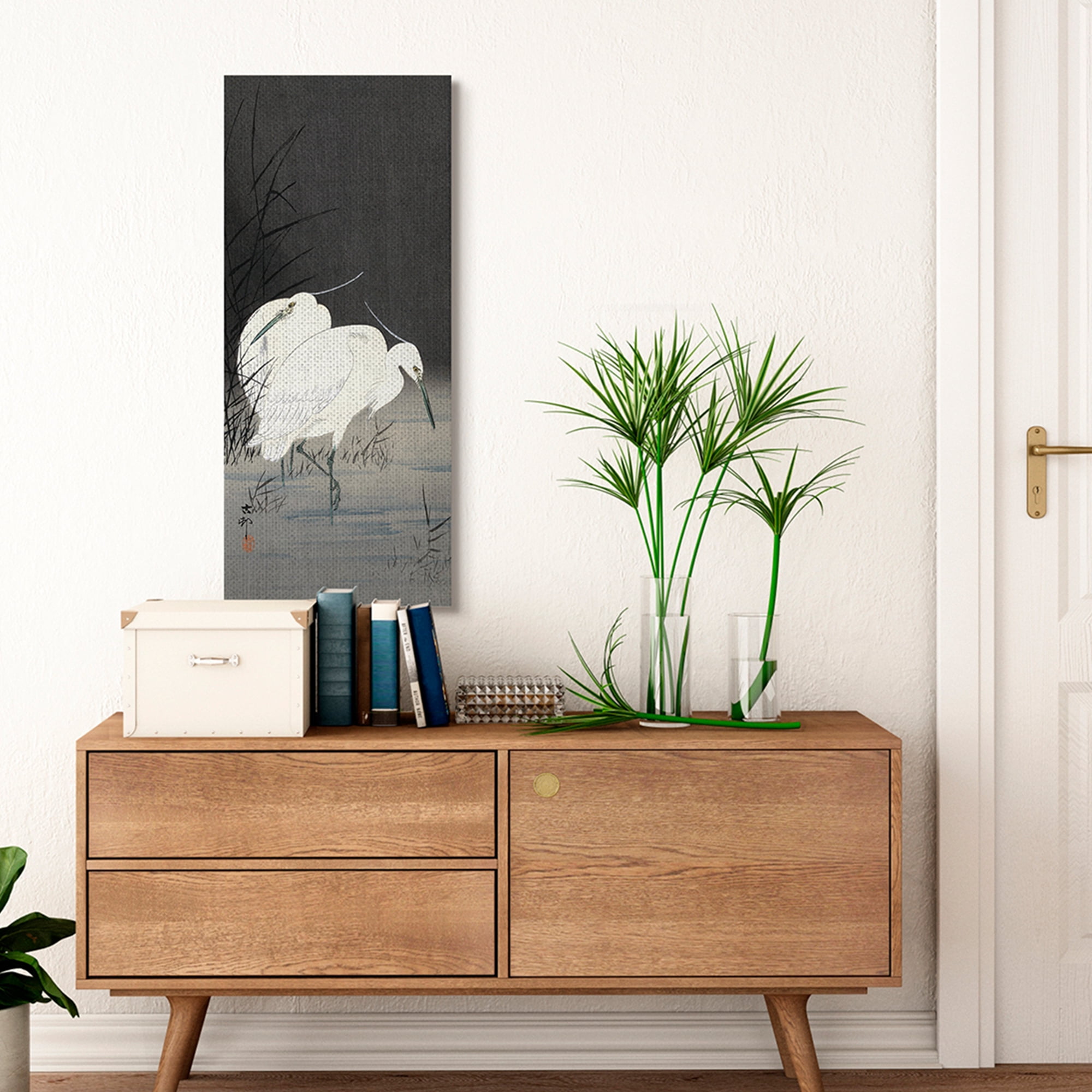 Stupell Industries Traditional Crane by Lake Japanese Inspired Bird,17 x 40,Designed by Ohara Koson