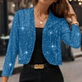 thumbnail image 5 of LWavelet Sequin Cropped Blazer Jacket Women Glitzy Party Casual Night Out Trendy Sparkly Outerwear Sky Blue M, 5 of 6