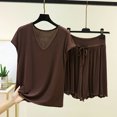 thumbnail image 2 of MGDXOX Women's 2 Piece V Neck Short Sleeve Top & Ruffle Hem Shorts Pajama Set Soft Loungewear Sleepwear Coffee XXXXL, 2 of 5