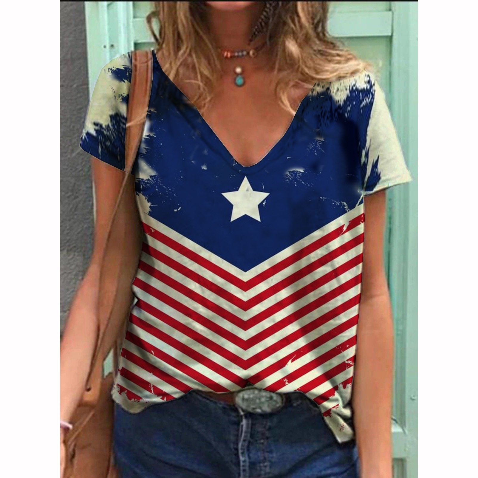 American Flag Shirt for Women July 4th Clothing Memorial Day Apparel V ...