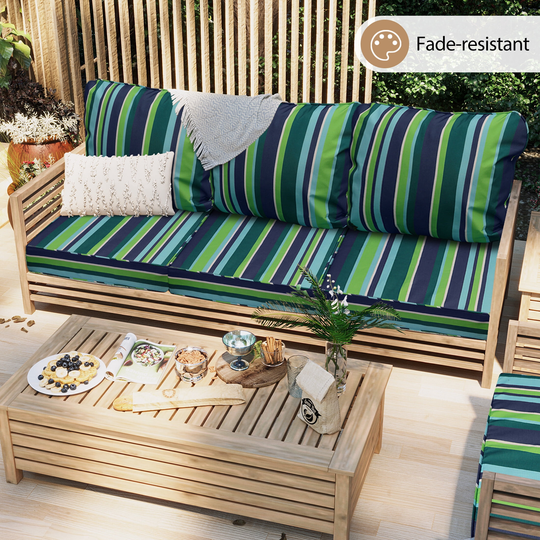 24 x 24 Waterproof Outdoor Deep Seat Cushion for Patio Furniture Cushion Replacement, Blue Green Stripes