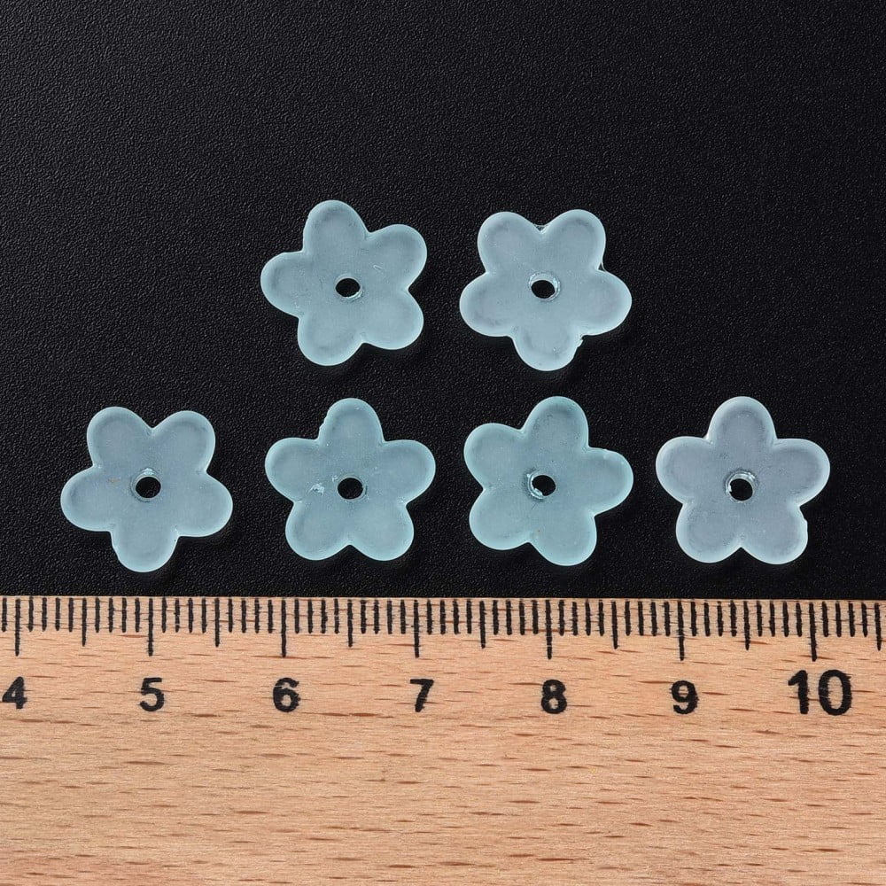 500g Transparent Acrylic Beads Frosted Flower Cyan 12.5x13x2.5mm Hole: 1.8mm about 2439pcs/500g