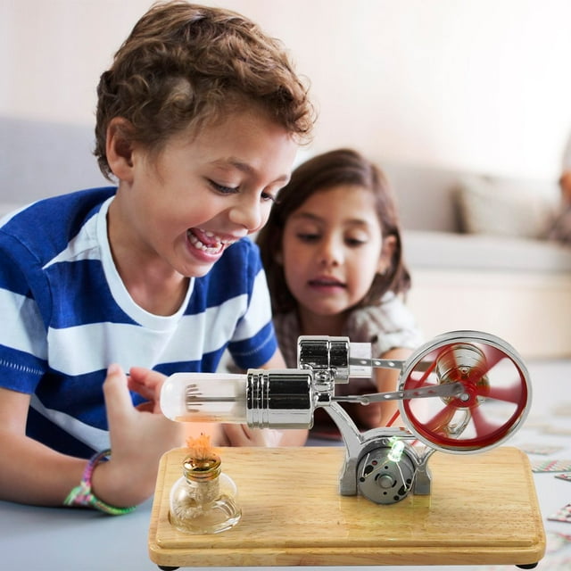 Stirling Engine Motor Kit Steam Heat Electricity Power Generator with LED Light Educational Hot Air Stirling Engine Motor Model Learning Science Experiment Toys Silver