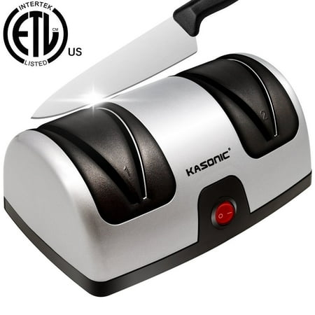 Electric Knife Sharpener, Kasonic 2-Stage 100% Diamond Coated Sharpening System Quickly Sharpening Most Non-Serrated Kitchen and Sports Steel Knives