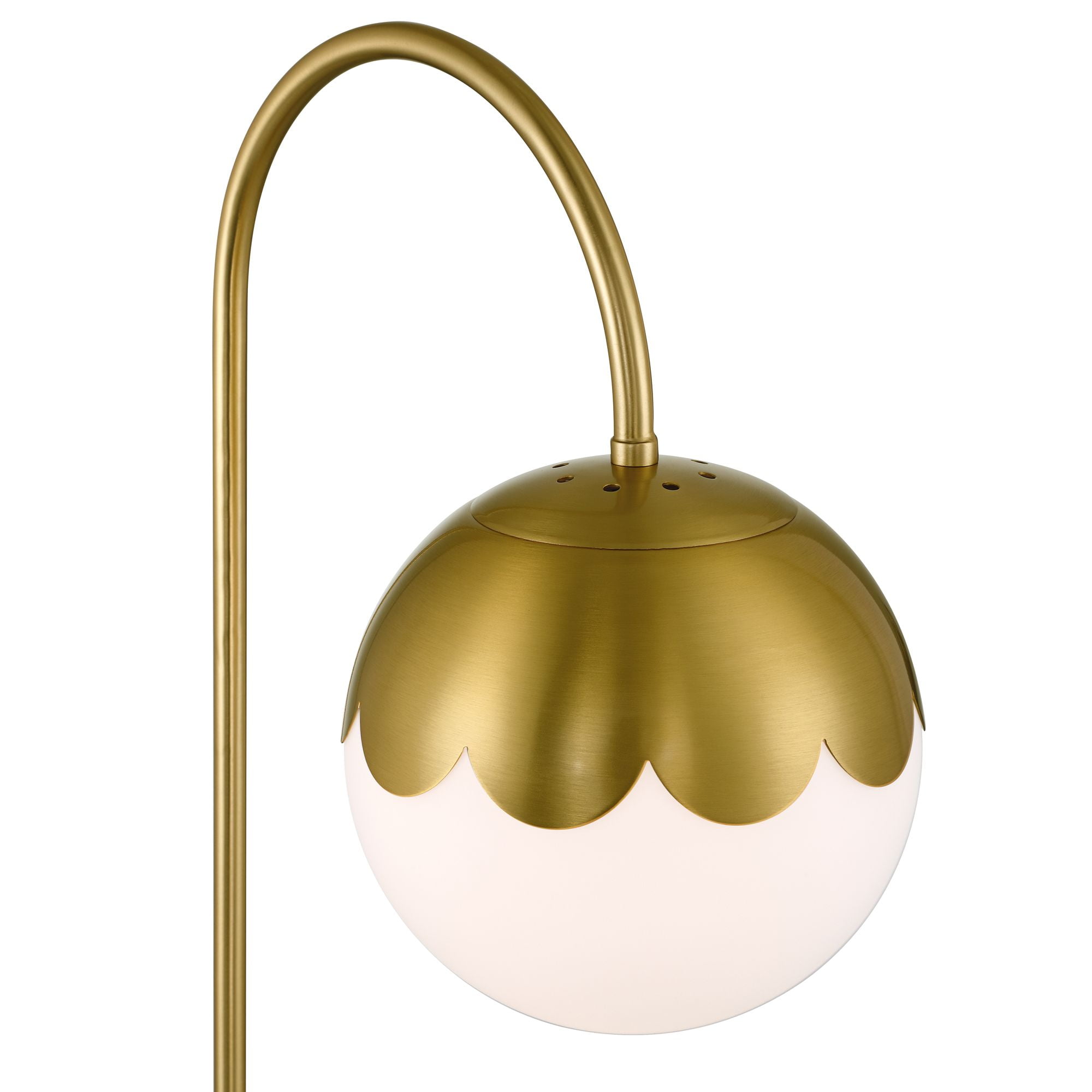360 Lighting Kelowna 25" High Modern Desk Lamp USB Port AC Power Outlet Gold Antique Brass Finish Metal White Globe Shade Charging
