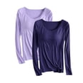 thumbnail image 1 of Kaemgyyd 2 Pack Vêtements de Nuit pour Femmes Grande Taille Col Rond Manches Longues Pyjamas Hauts Décontractés Amples Basiques Unis, 1 of 2