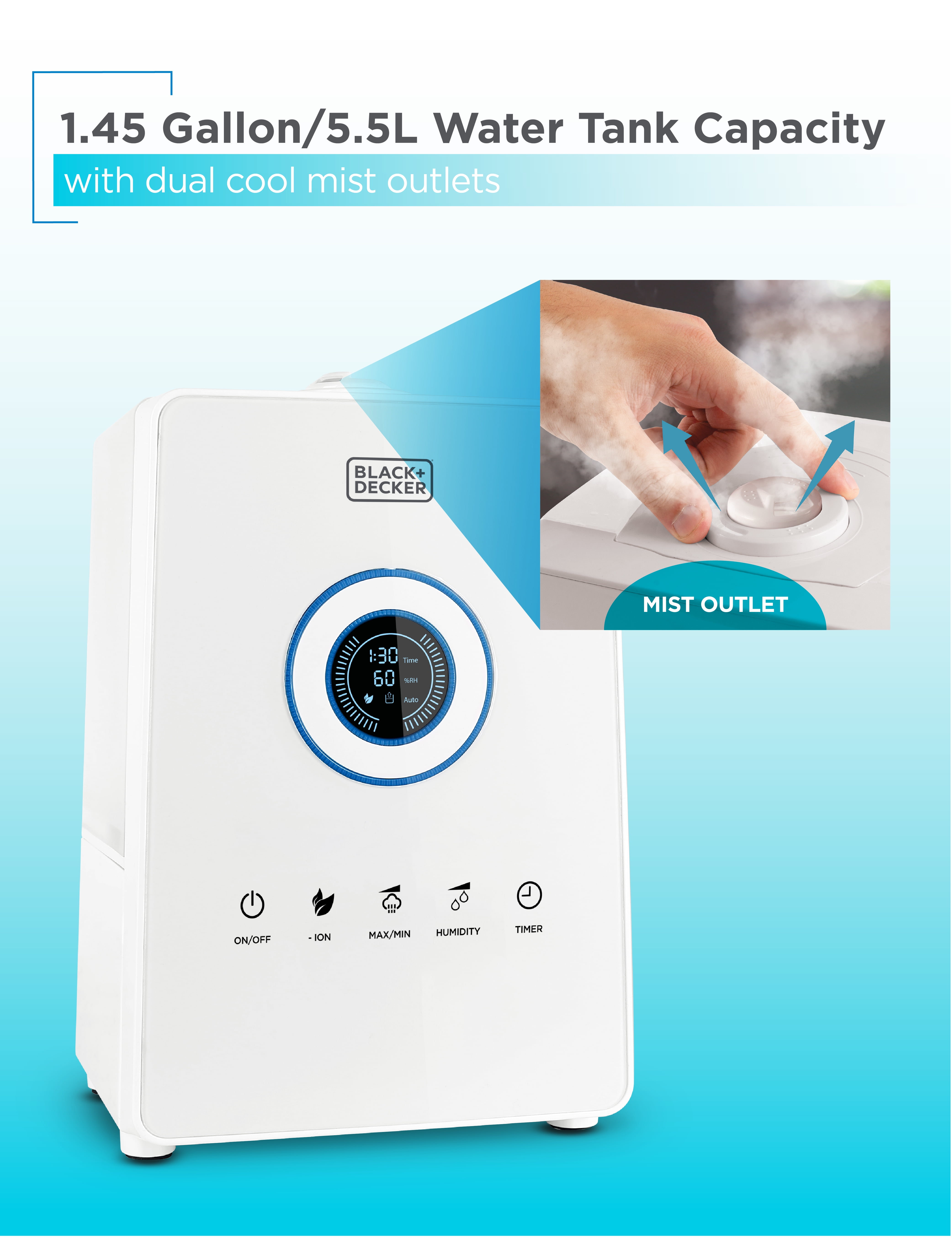 Black+Decker 5.5 Liter Ultrasonic Humidifier with Digital Touch Panel Control
