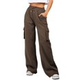 thumbnail image 2 of YLHFASHION Sweat Pants Women Trendy Women's Plus Size Yoga Trouser Sports Stretchy Pockets Running Buttons Iwollence Women's Wide Leg Pants With Pockets High Waist Adjustable Kn（M）, 2 of 4