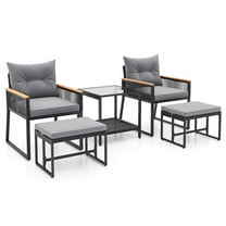 GVN Patio Furniture Set, Outdoor Patio Set,5 Piece Outdoor Rattan Conversation Set with 2-Layer Side Table and 2 Ottomans-Gray