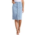 thumbnail image 1 of Falda de mezclilla de botón casual para mujer Inspire Chic, cintura alta, con dobladillo deshilachado, falda midi de mezclilla, talla S, azul claro, 1 of 5
