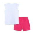 thumbnail image 4 of Girl Outfits Summer Rainbow Cartoon Print Fly Sleeve T Shirt Tops Solid Color Shorts 2Pcs Set Baby Clothes Hot Pink 6 Years-7 Years, 4 of 6