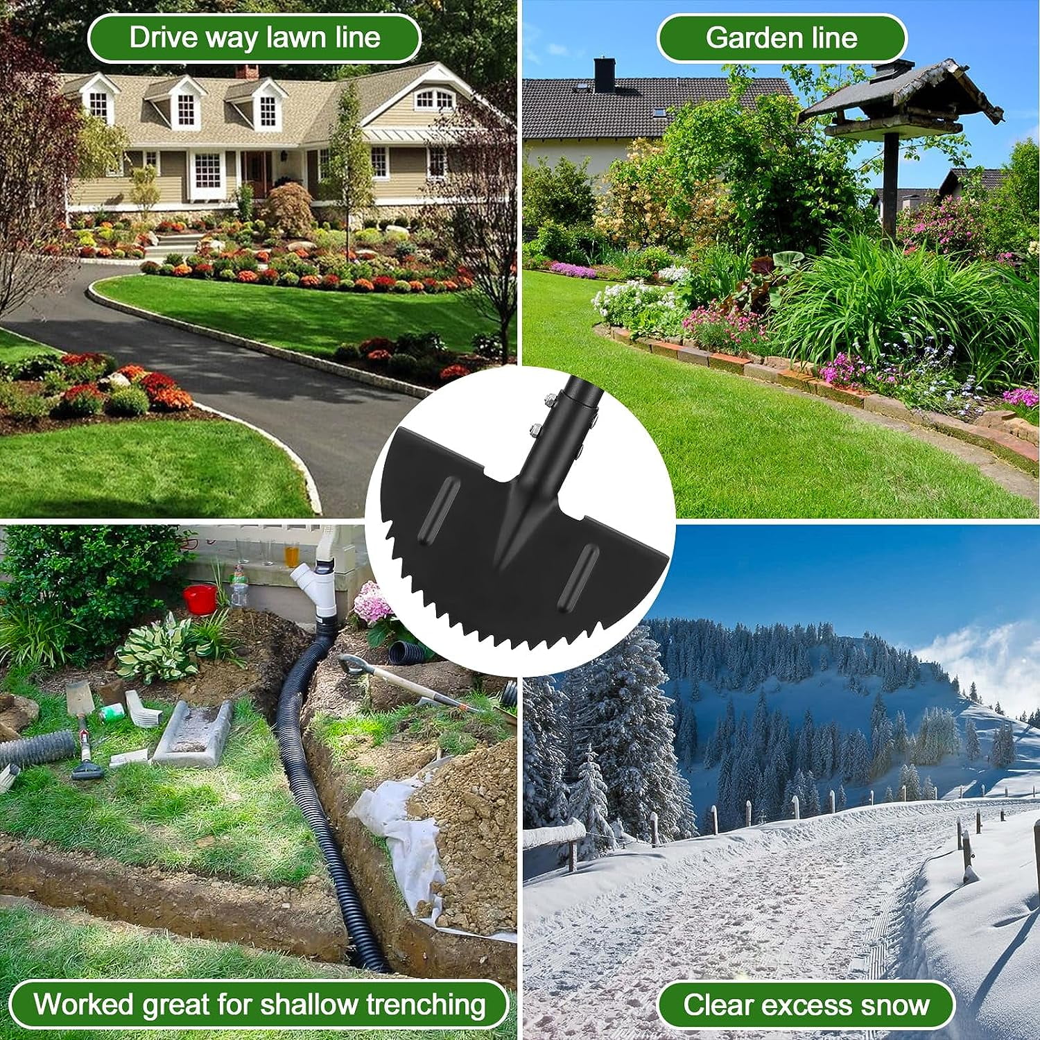 IHOMEPARK Half Moon Lawn Edger, Sharp Saw-Tooth Manuel Lawn Edger Tool with T-Grip Handle for Landscaping, Garden, Sidewalk, Yard