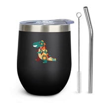 Dinosaur 12oz Insulated Wine Tumbler with Lid and Straw – Double Wall Vacuum Mug Stainless Steel 304 Interior for Hot & Cold Drinks Coffee, Wine, Cocktails
