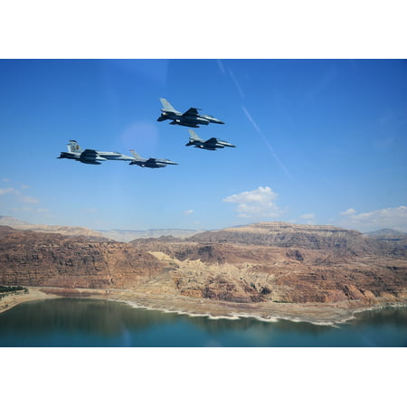 LAMINATED POSTER F-16 Fighting Falcons from the U.S. and Royal Jordanian air forces, as well as an F-18 Hornet from t Poster Print 24 x