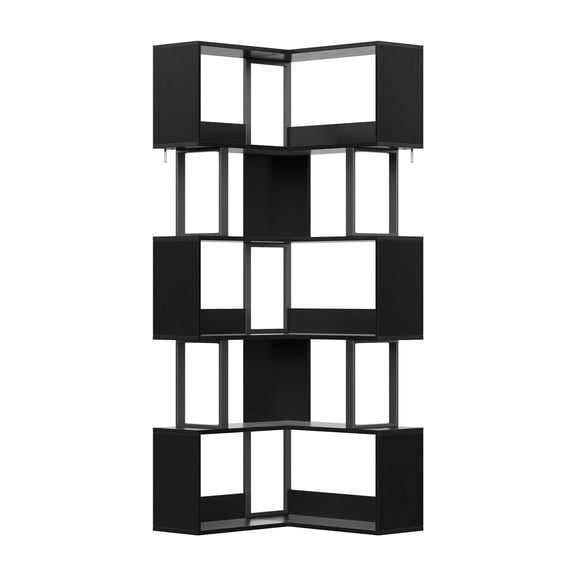 L-Shaped Corner Bookshelf, 62.6" Tall 6-Tier Freestanding Corner Bookcase - Metal Frame & Engineered Wood - Space-Saving Display Storage Rack - Black