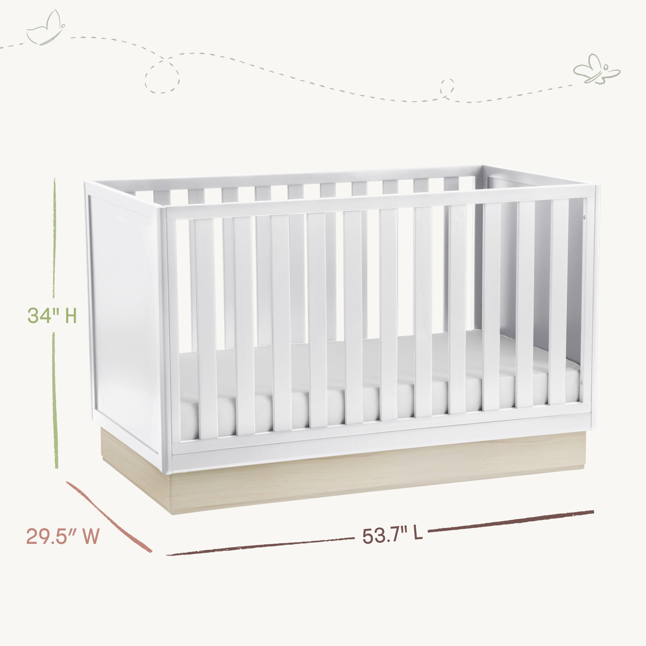 Little Seeds Dawn 4-in-1 Convertible Crib, White & Whitewash Natural