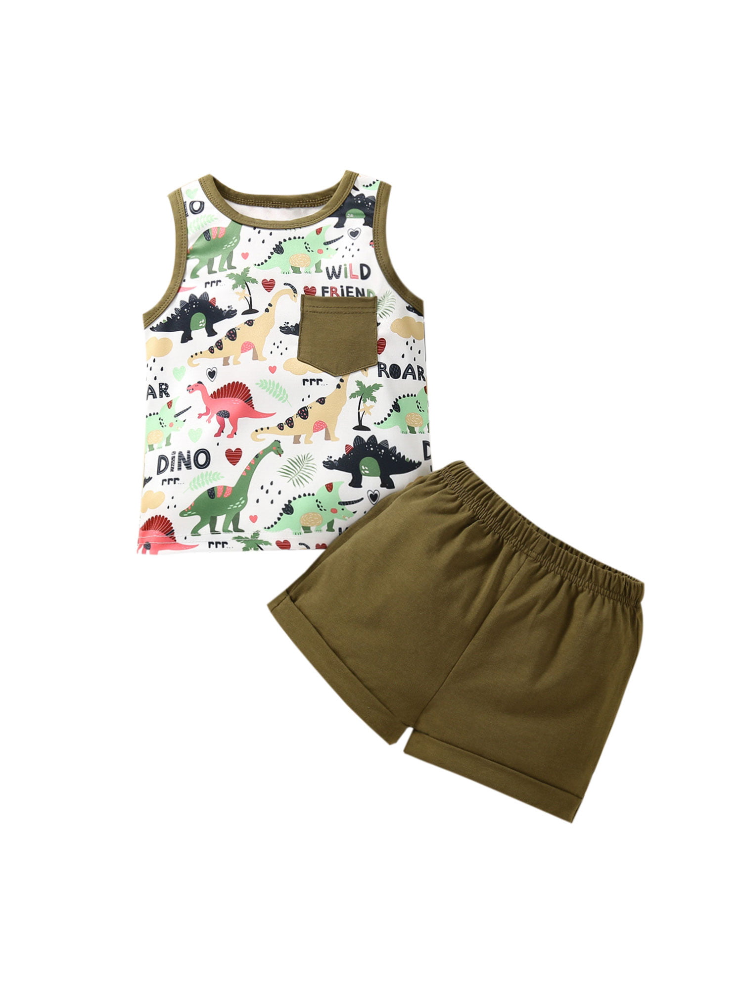 citgeett Toddler Infant Baby Boy Vest Shorts Set Dinosaur Tank Tops+Pants Outfits Summer Clothes