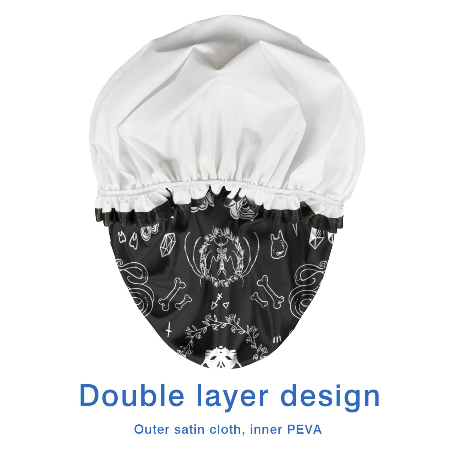 Shower Caps,Black Gothic Skull Cat Pattern Waterproof Shower Cap for Women 4 Pieces,Double Reusable Hair Cover for Shower PEVA Elastic Stretch Hem