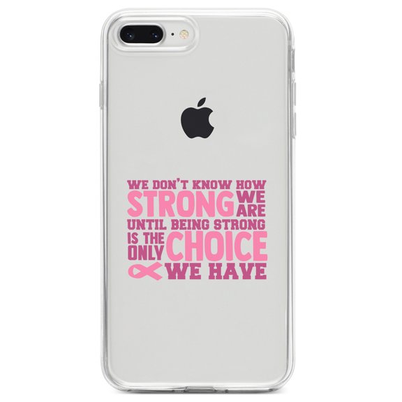 DistinctInk Clear Shockproof Hybrid Case for iPhone 7 PLUS / 8 PLUS (5.5" Screen) TPU Bumper Acrylic Back Tempered Glass Screen Protector - Pink Ribbon Cancer - How STRONG We Are