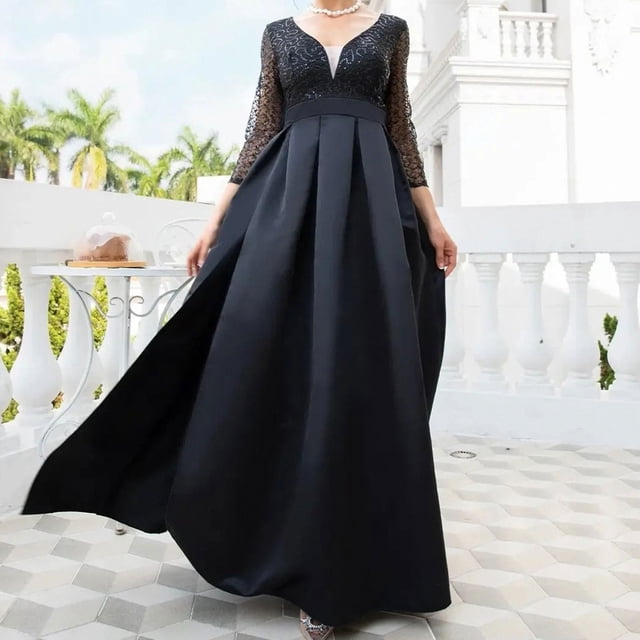 Meichang Robes de Mariage pour Femmes 2024 Mode Sexy Col en V Satin Patchwork Robes de Mariée Fendue Formelle Soirée Maxi Robes Élégantes Unies Bal