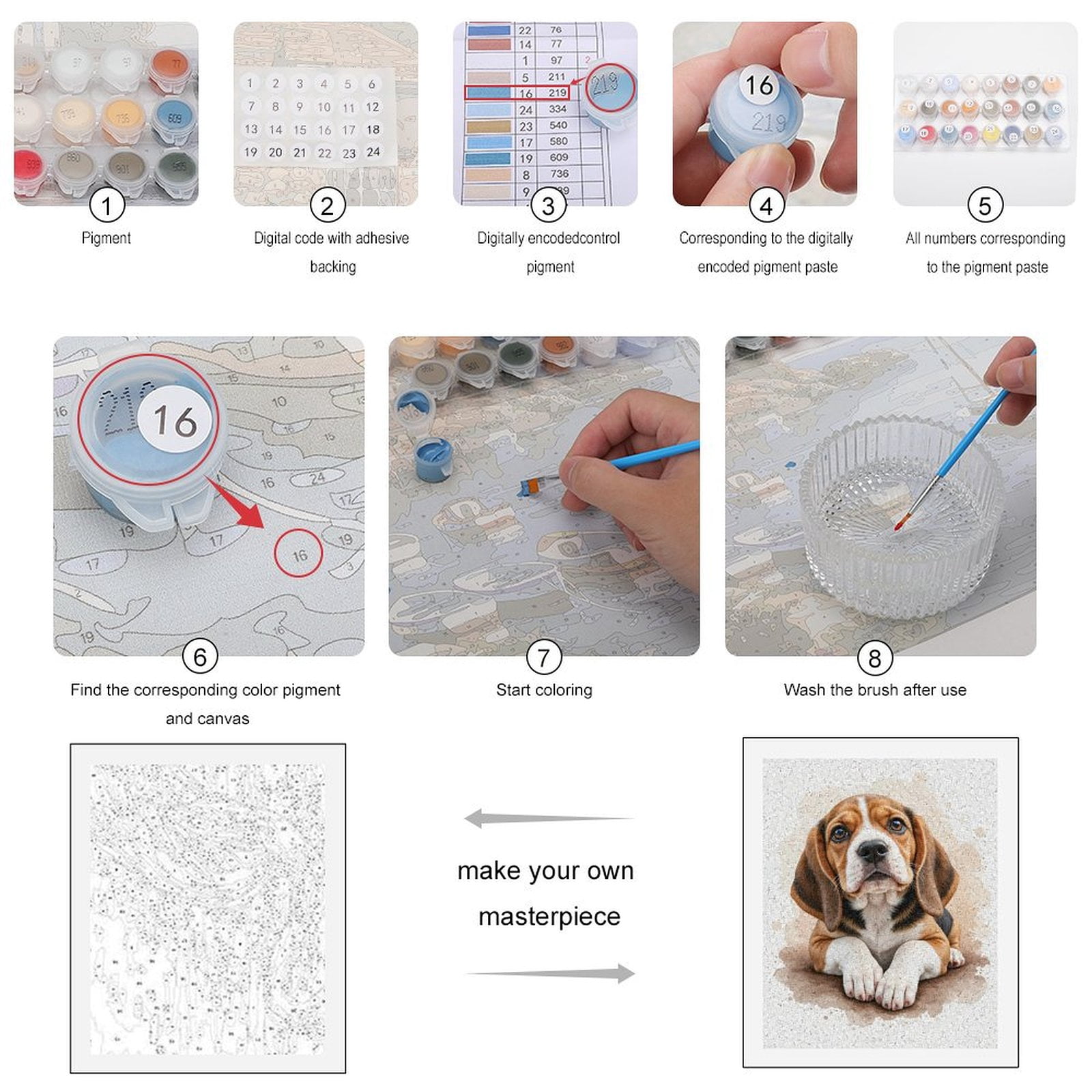 Paint By Numbers Kit for Adults Beginner - DIY Brown White Puppy Art Portrait Canvas Painting Kits for Adults, Frameless Paint By Number for Adults for Home Wall Decor 16x20 Inch