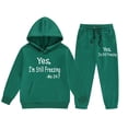 thumbnail image 3 of SUXIAN Children Boys and Girls Long Sleeve Letter Printed Lightweight Hoodie Sweatshirts and Long Pants Set Outfit Cozy Outfits Sweatsuits Sets Green 130, 3 of 7
