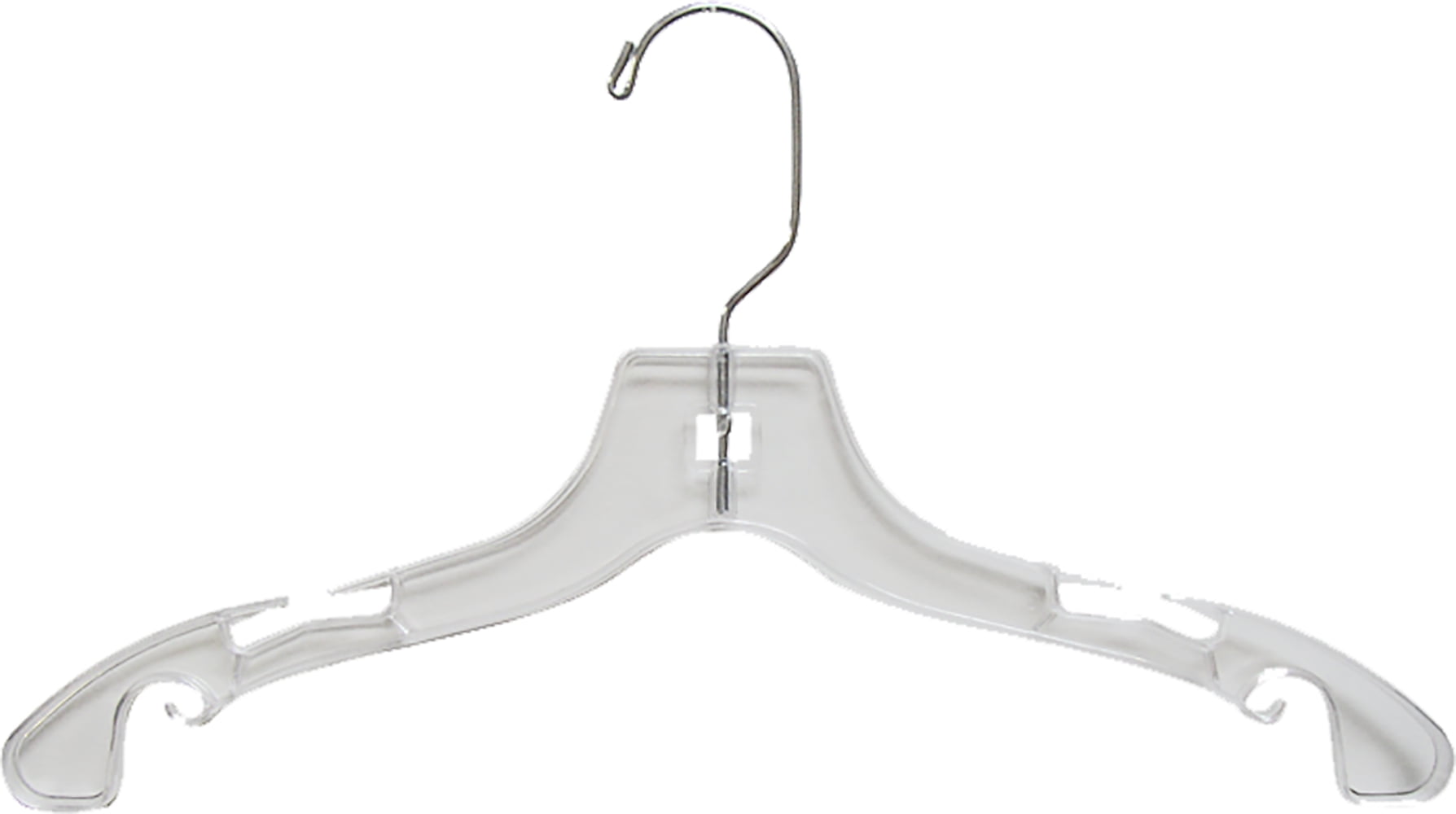Clear Plastic Kids Top Hanger- Flat 14" Top Hangers with Notches and Chrome Swivel Hook, 100ct