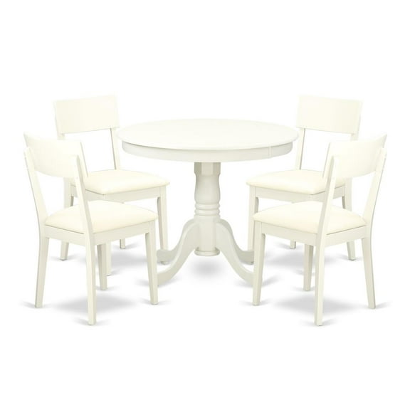 East West Furniture Antique 5-piece Traditional Wood Dining Set in Linen White
