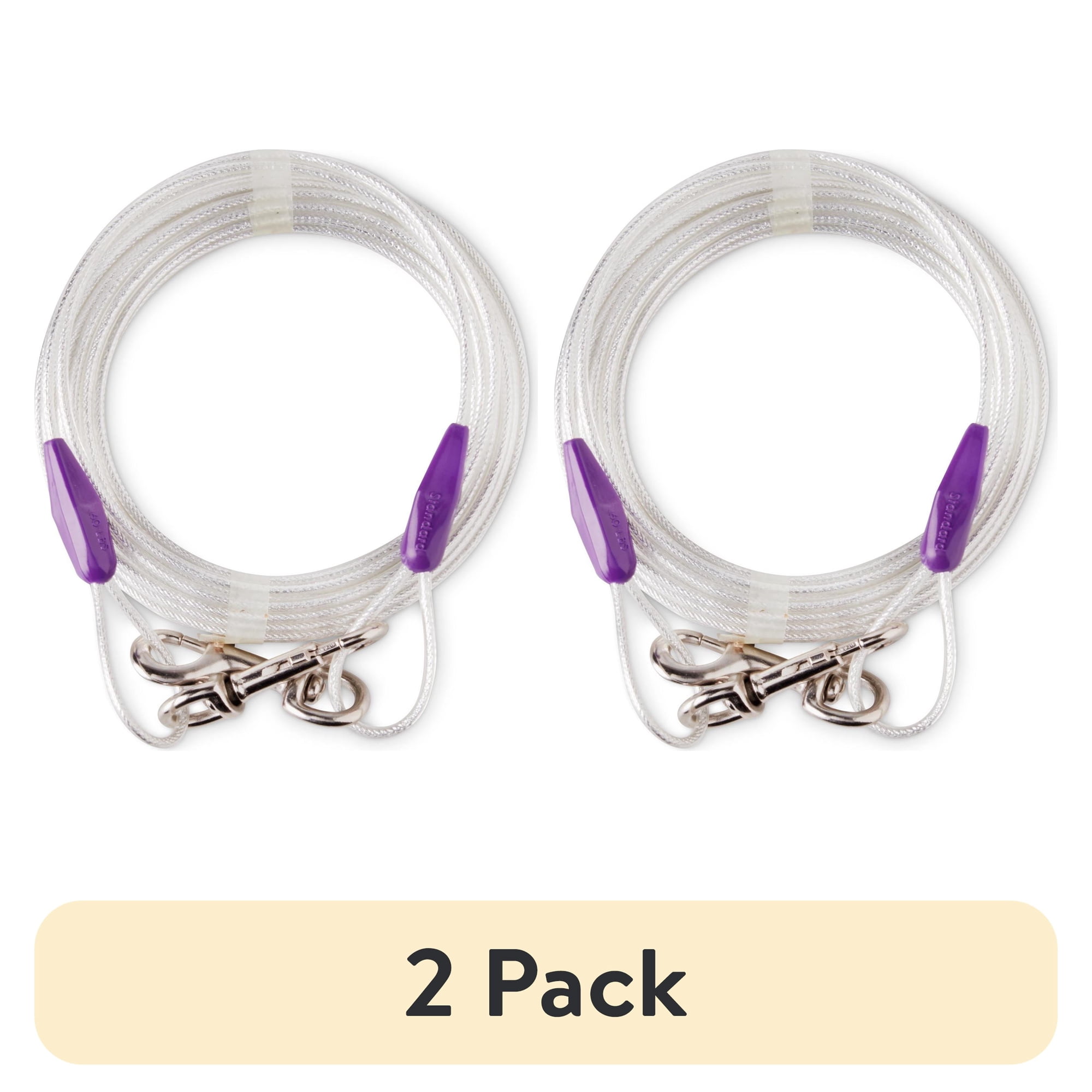 (2 pack) Vibrant Life Reflective Vinyl-Covered Tie-Out Cable for Dogs, M, 25'