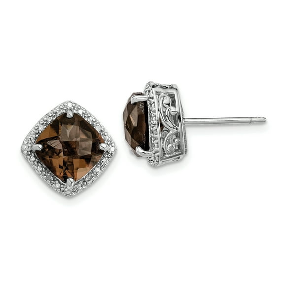Primal Silver Sterling Silver Rhodium Smoky Quartz and Diamond Earrings