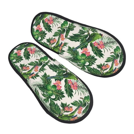 

House Slippers for Women Men - Cute Parrot Palm Leaf Green Soft House Shoes Fuzzy Slippers Lightweight Slip-On Cozy House Slippers for Woman Indoor Outdoor