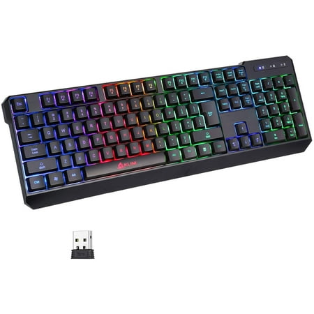 KLIM Chroma Rechargeable Wireless Gaming Keyboard for PC PS4 Xbox One Mac + Slim, Durable, Ergonomic, Quiet, Waterproof, Silent Keys + Backlit Wireless Keyboard Refurbished