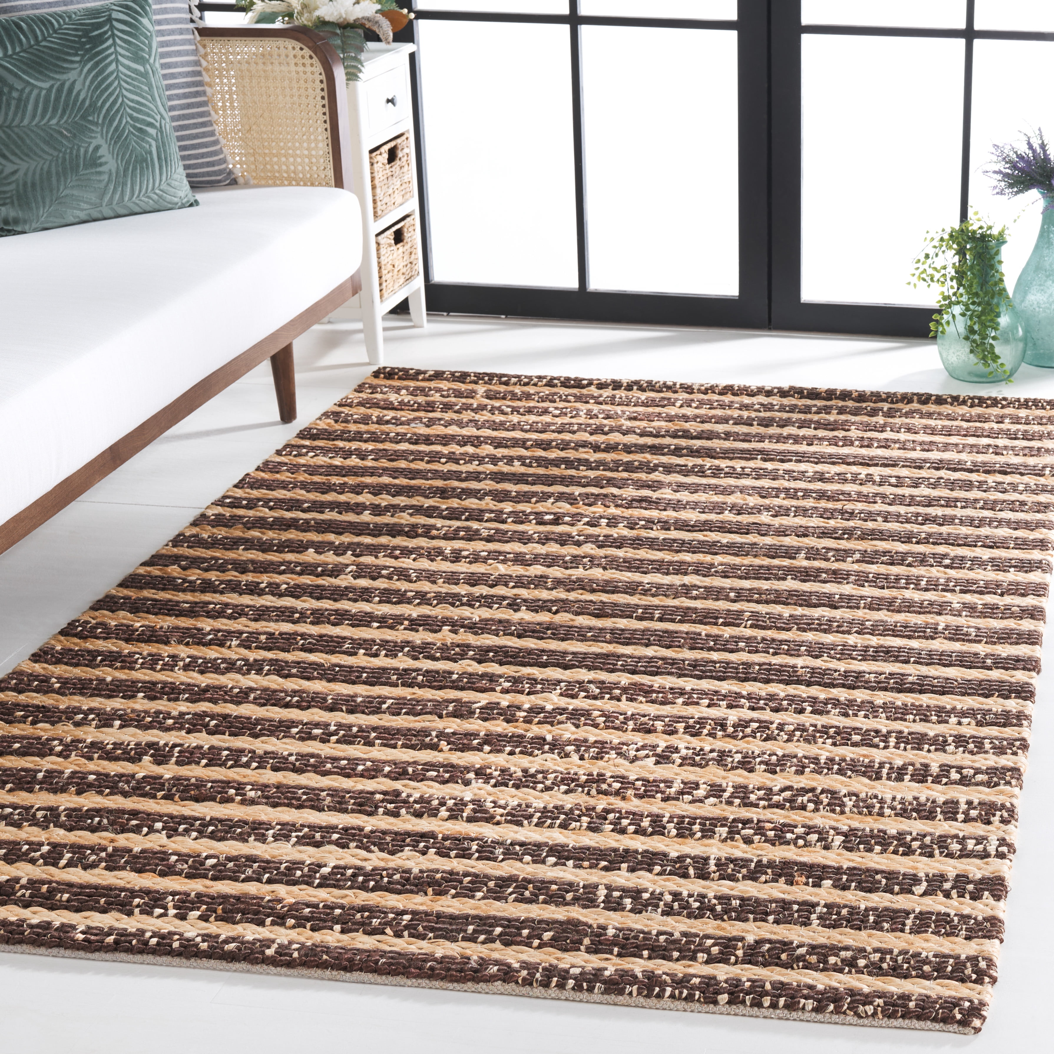 SAFAVIEH Natural Fiber Bentley Striped Area Rug, Natural/Brown, 6' x 9'