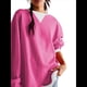 thumbnail image 3 of Sudadera Informal con Bloques de Color para Mujer, Larga, Cuello Redondo, Corte Holgado Rosa Roja L, 3 of 10