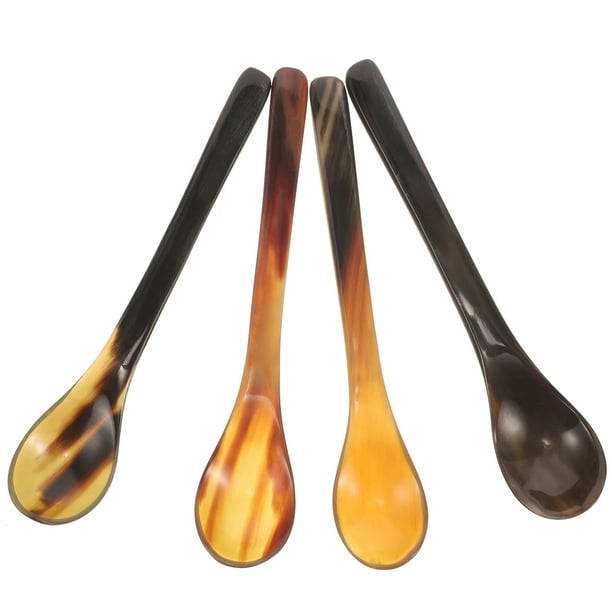 BRIGHTFUFU 4 Uds cucharas de miel cucharas de cuerno de buey Natural cucharas de café cucharas de mezcla cucharas de helado cucharas de postre de cocina