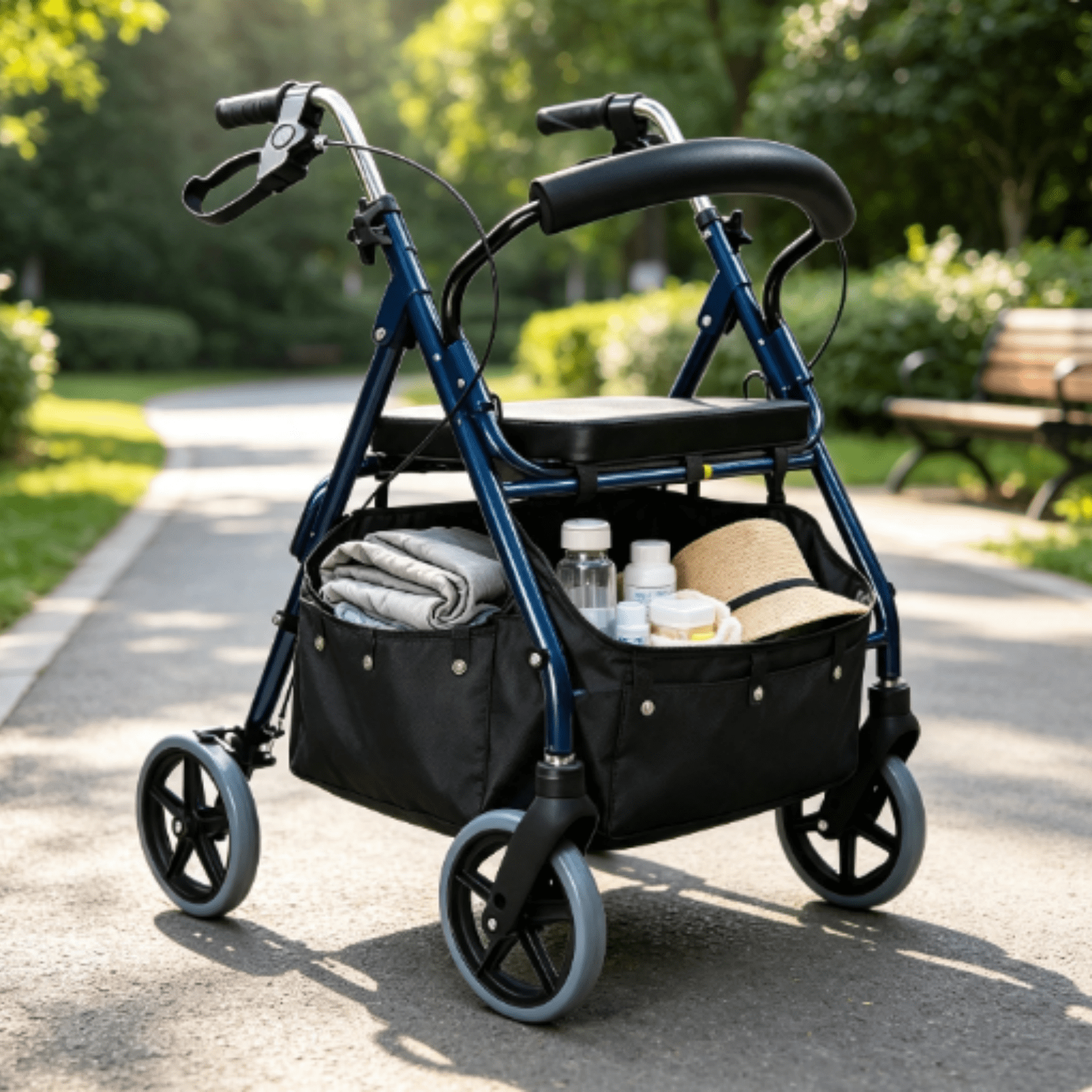 Under Seat Rollator Bag, Large Walker Accessories Basket | Walker Basket Rollator Basket or Tote for Four Wheel Rollator Reusable Basket for Seniors 2PCS（Only Bag 14.5×9.4×7.4 in‌）