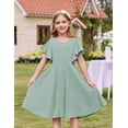 thumbnail image 3 of Arshiner Girl's Summer Dresses Ruffle Short Sleeve Swing Flowy Midi Casual Sundress with Pockets, 3 of 6