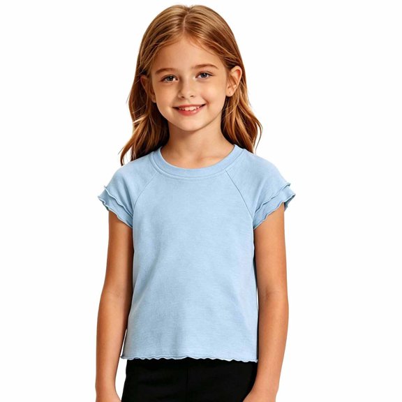 Jamsmile Toddler Girls Tshirts Summer Ruffle Sleeve Casual Soft Cute Tee Shirts For Daily Wear Comfy Little Girls Basic Tees
