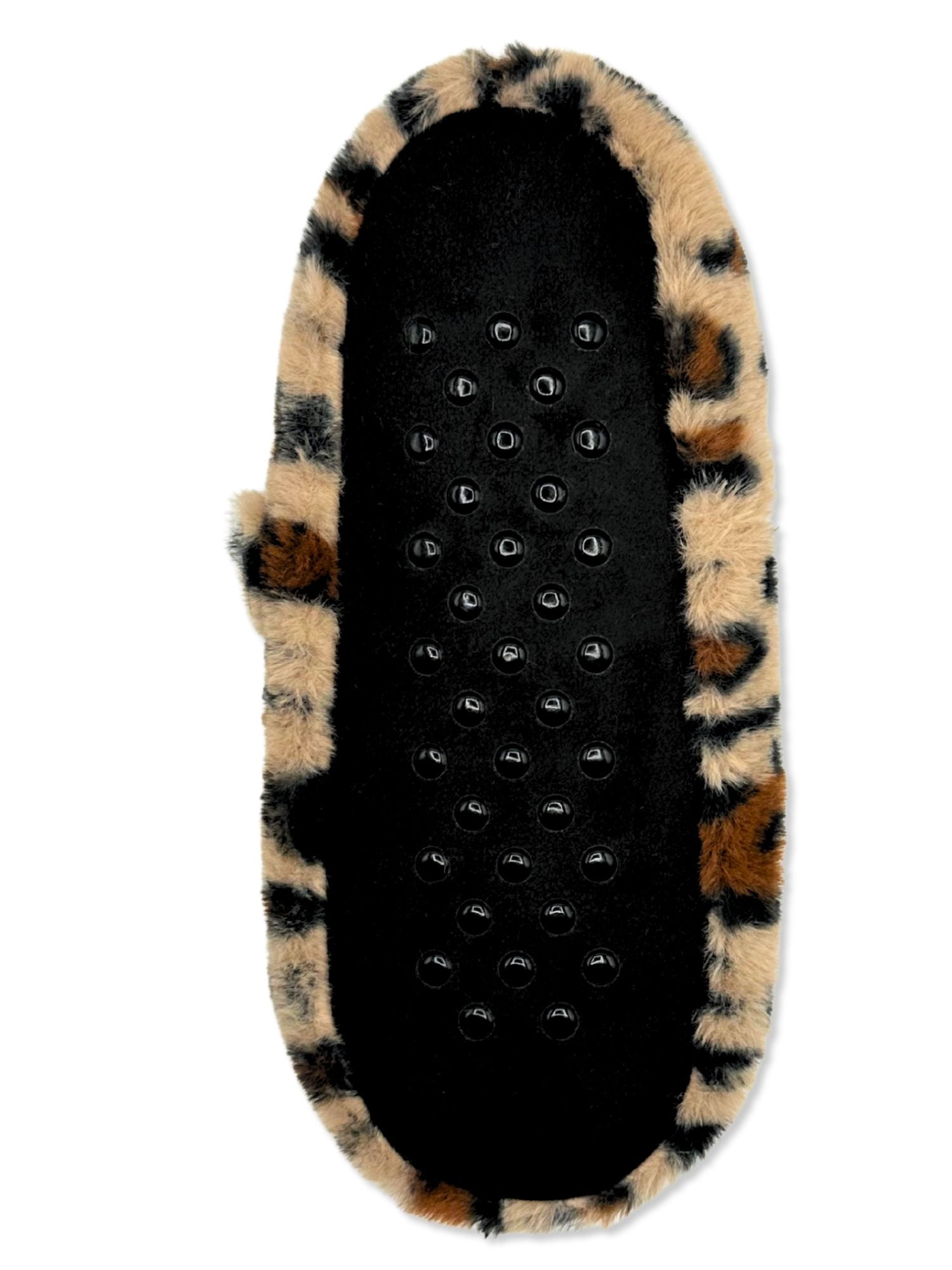 Fuzzy Babba Women's Faux Fur Leopard Mary Jane Slipper Socks, 1-Pack, Shoe Sizes 7-9.5
