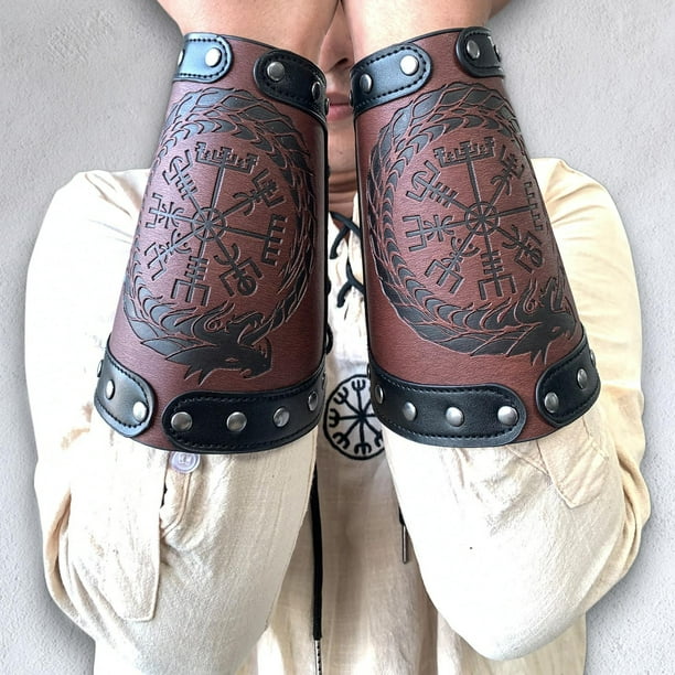 Medieval Arm Bracers Embossed Men Women PU Leather Punk Bracer