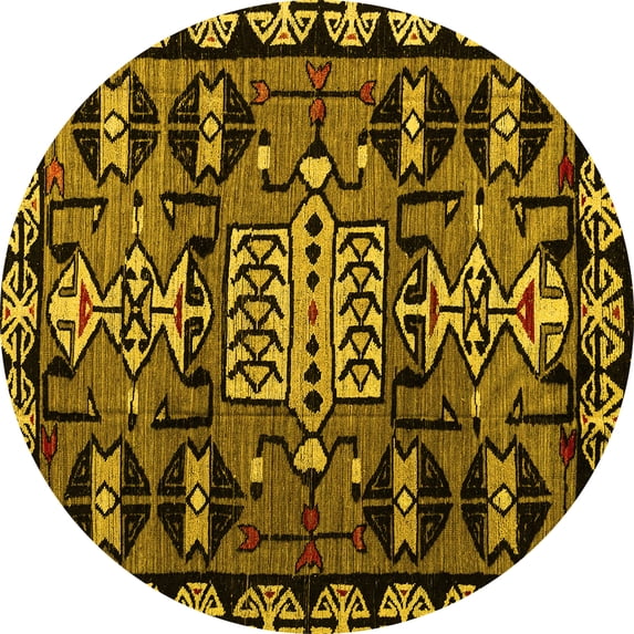 Ahgly Company Indoor Round Abstract Yellow Modern Area Rugs, 4' Round