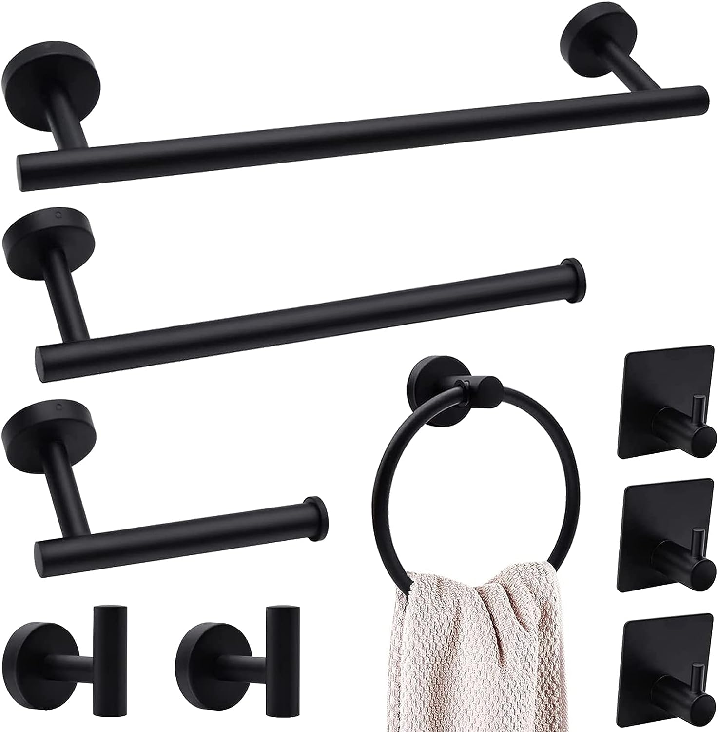 9Piece Matte Black Bathroom Hardware Accessories Set, Stainless Steel