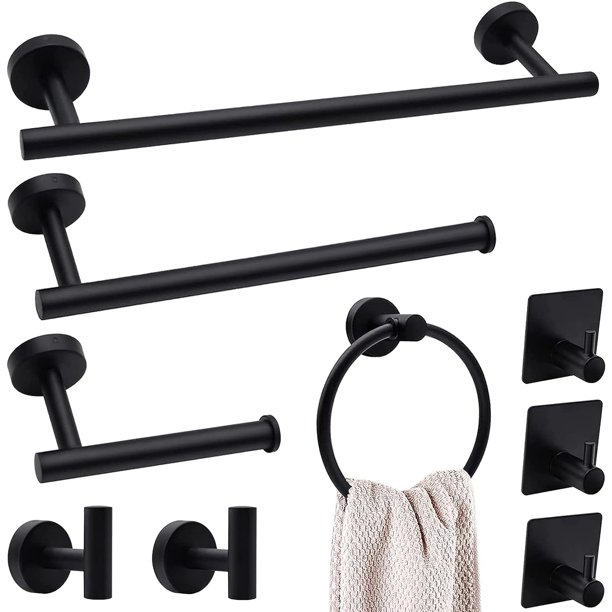 9Piece Matte Black Bathroom Hardware Accessories Set, Stainless Steel