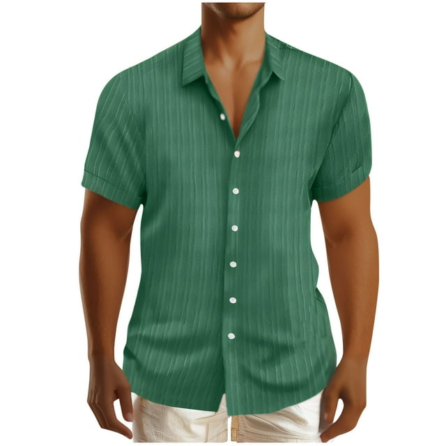 YanHoo Mens Linen Shirts Short Sleeve Button Down Beach Shirts Summer Cotton Linen Button Up Shirts