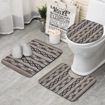 Boho Black and White Diamond Striped Ethnic Pattern Bathroom Rugs Sets 3 Piece,Toilet Cover Set,Absorbent Non Slip Bathroom Mats Sets with U-Shaped Contour Rug Toilet Rug Set